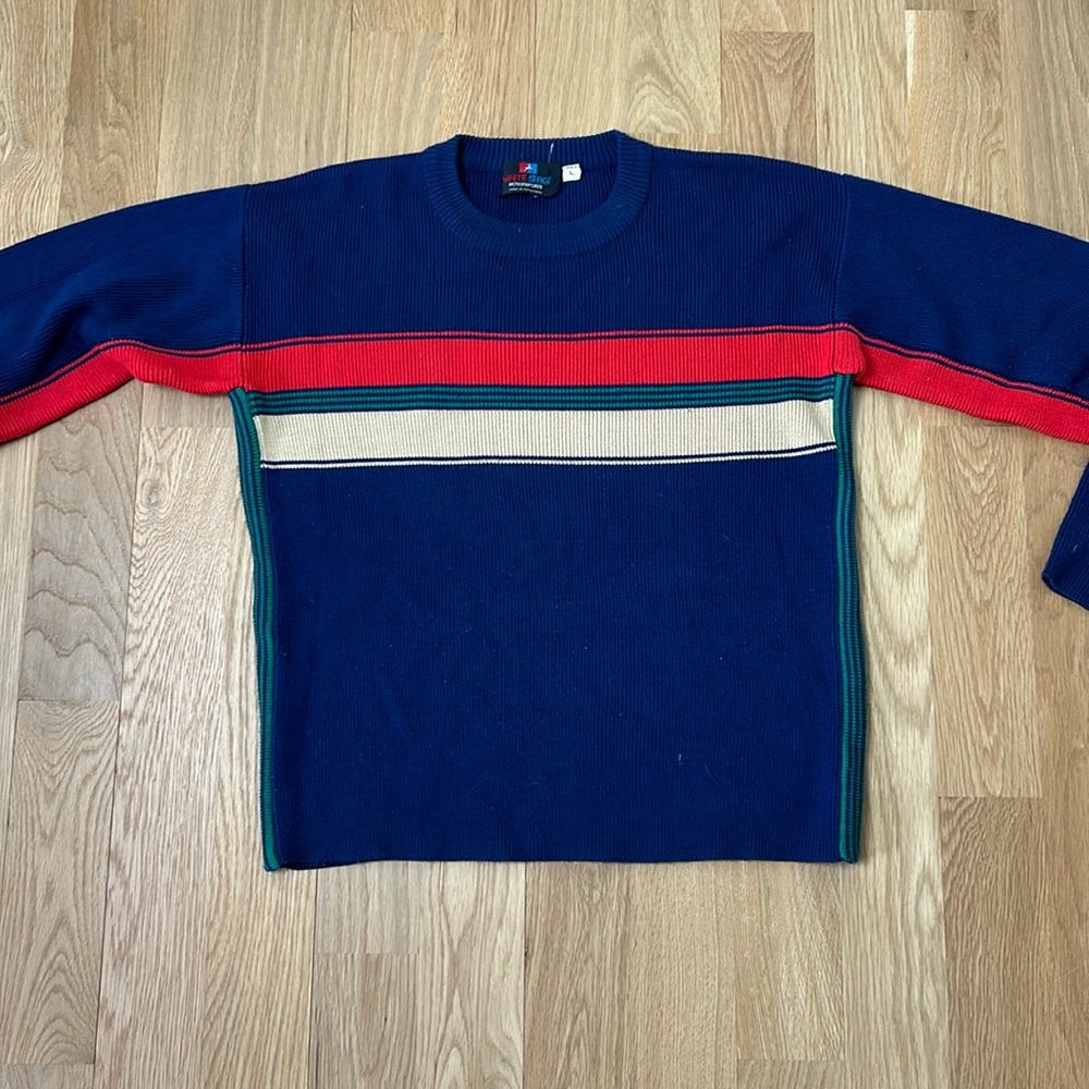 WHITE STAG | Vintage Navy Red Tan striped Crewneck Sweater Large